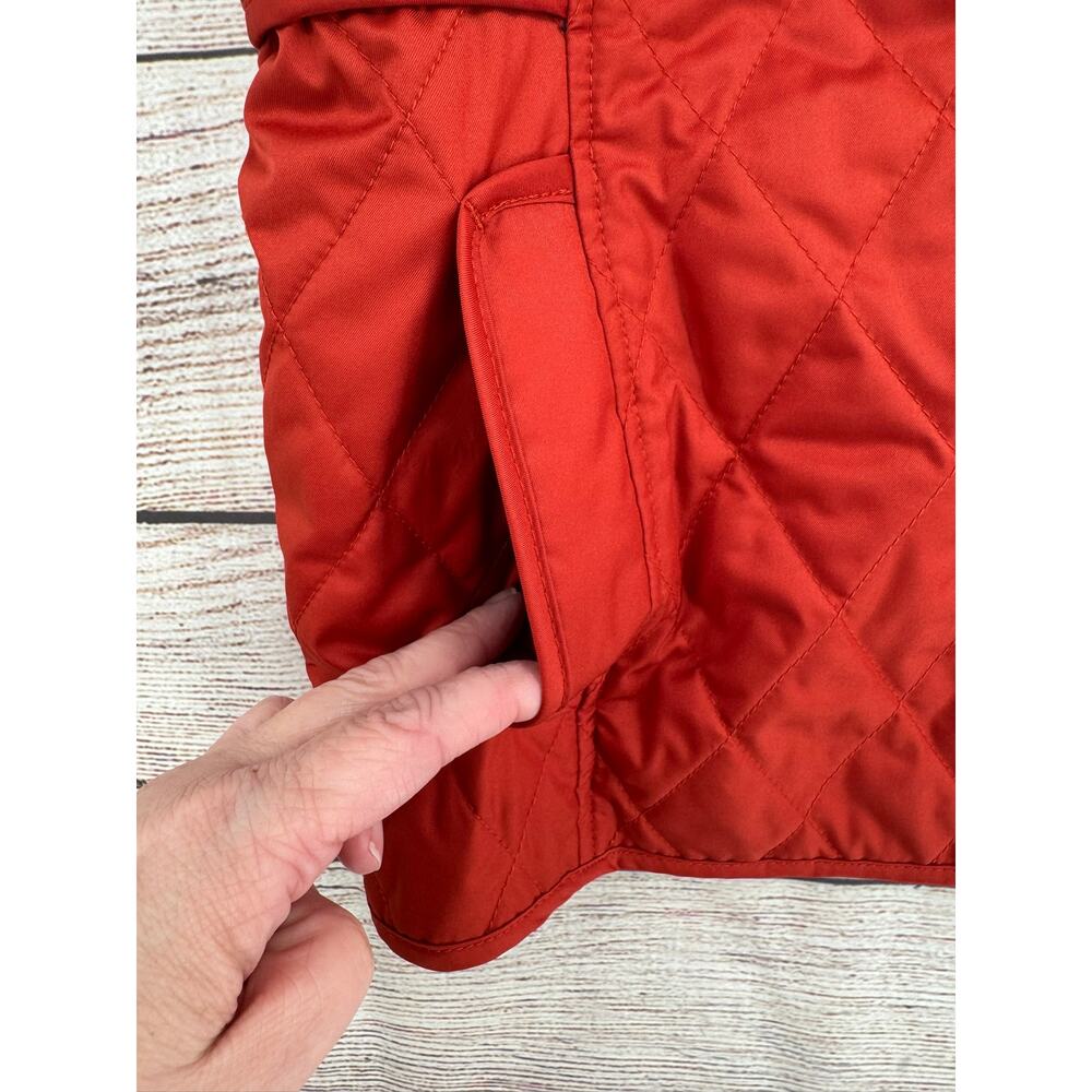 LL Bean Quilted Full Zip Vest Womens Medium Rust Brown Plaid Lined Cord Collar - Picture 3 of 10
